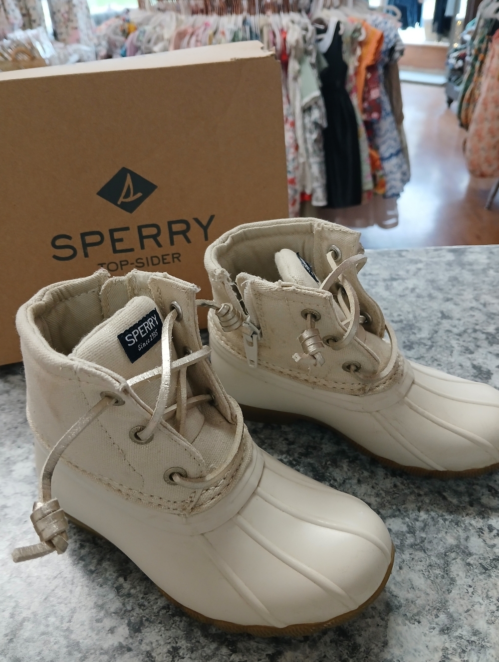 Sperry Saltwater Ivory Lace-U Duck Boot Booties in Cream Girls Sz 9